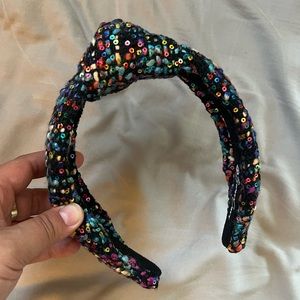 Brianna Cannon Multi Rainbow Sequin Tweed Puff Knot Headband
